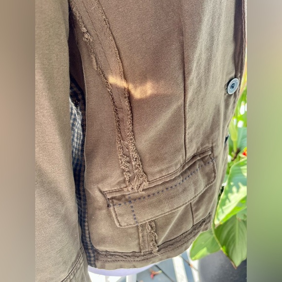 Anthropologie Hei Hei Olive Green Cotton Blazer | Houndstooth Back | Size 8P - Picture 2 of 12